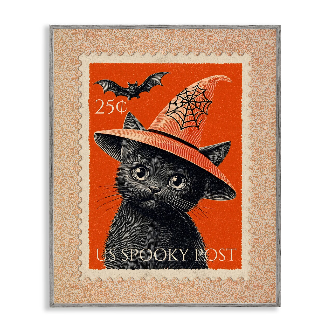 Stupell Industries Vintage Black Cat Stamp Framed Giclee, design by Arlington Prints
